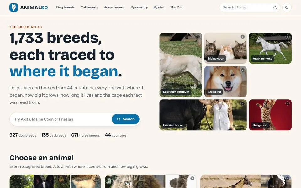 Animalso home page