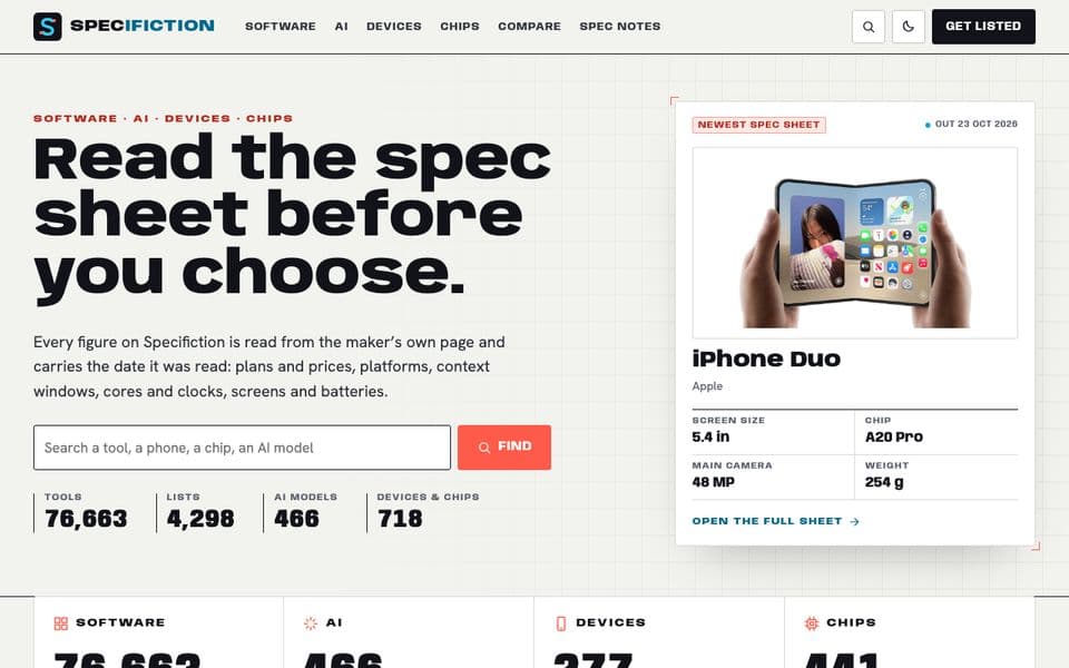Specifiction home page