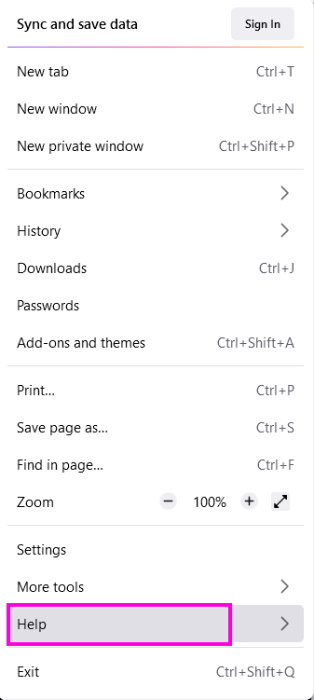 Click Help on Firefox Browser