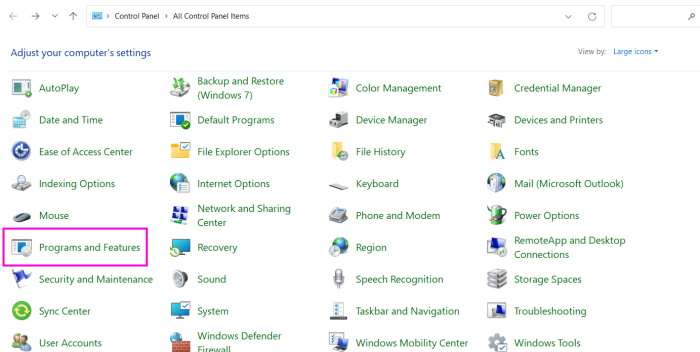 Programs and Features