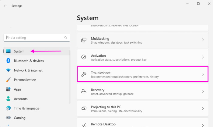 Select Troubleshoot 1