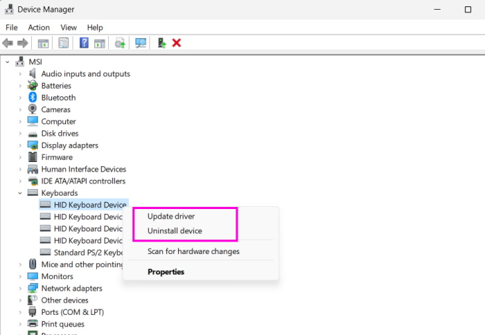 Update or Uninstall Driver