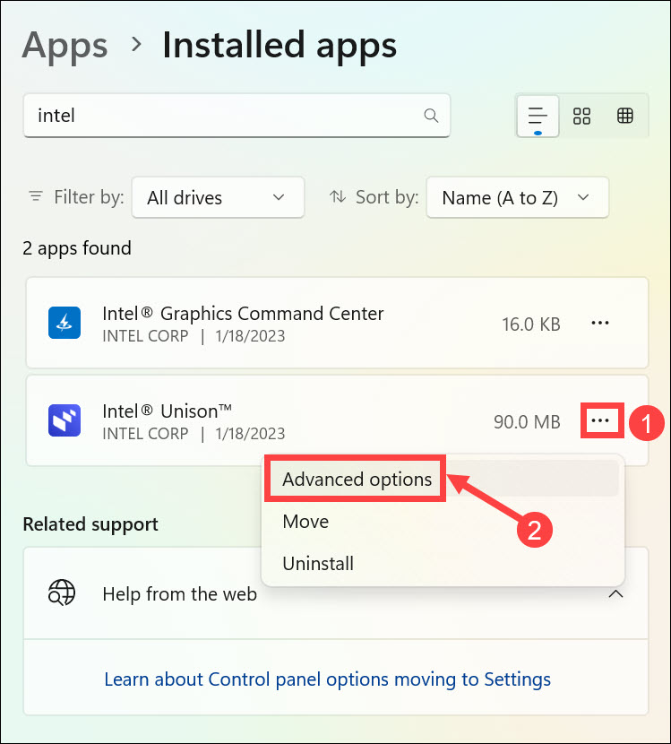 intel unison advanced options