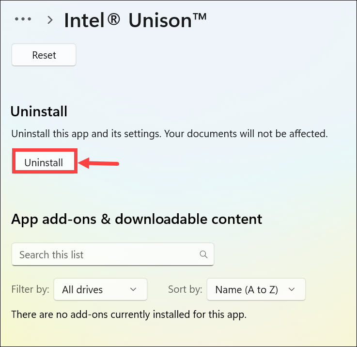 uninstall intel unison