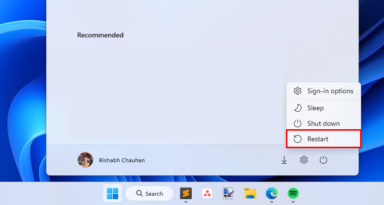 Windows 11 Restart PC Option